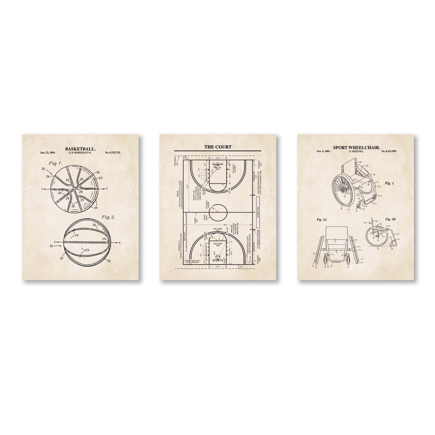 Adaptive Basketball Patent Print Wall Art - Set of 3 Physical Prints