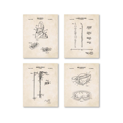 Skiing Patent Wall Art Set - Boot, Ski, Pole and Goggle - Ready to Frame Prints