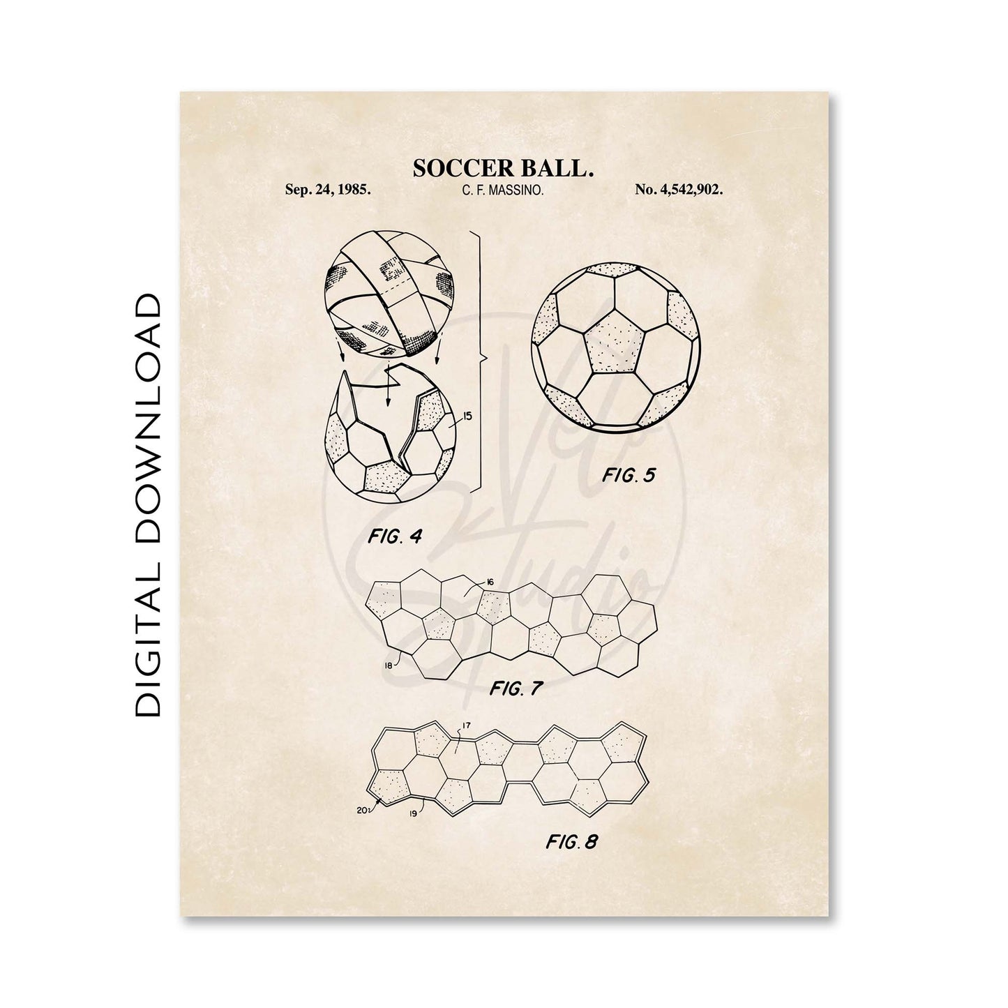 Baseball, Football, Soccer Ball and Basketball Patent Print Wall Art - Set of 4 - PRINTABLE DIGITAL DOWNLOAD