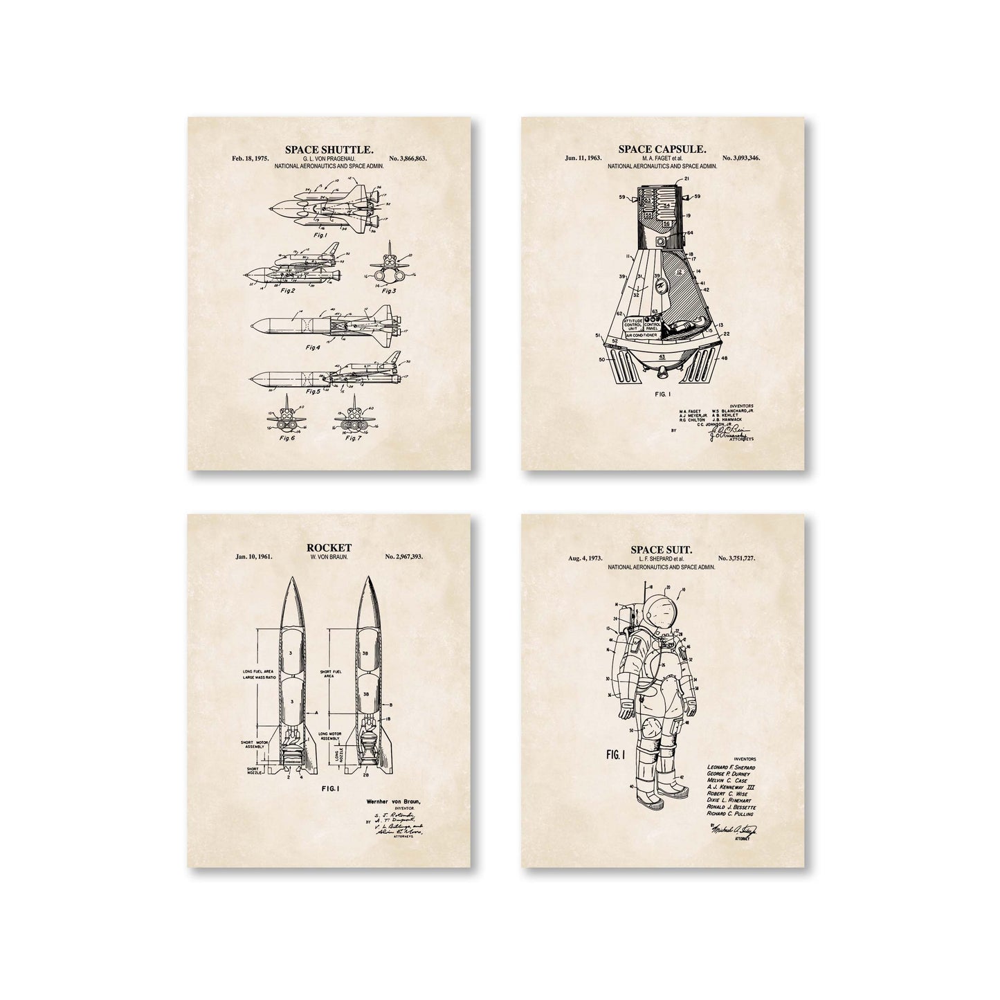Space Patent Wall Art Set - Ready to Frame Prints