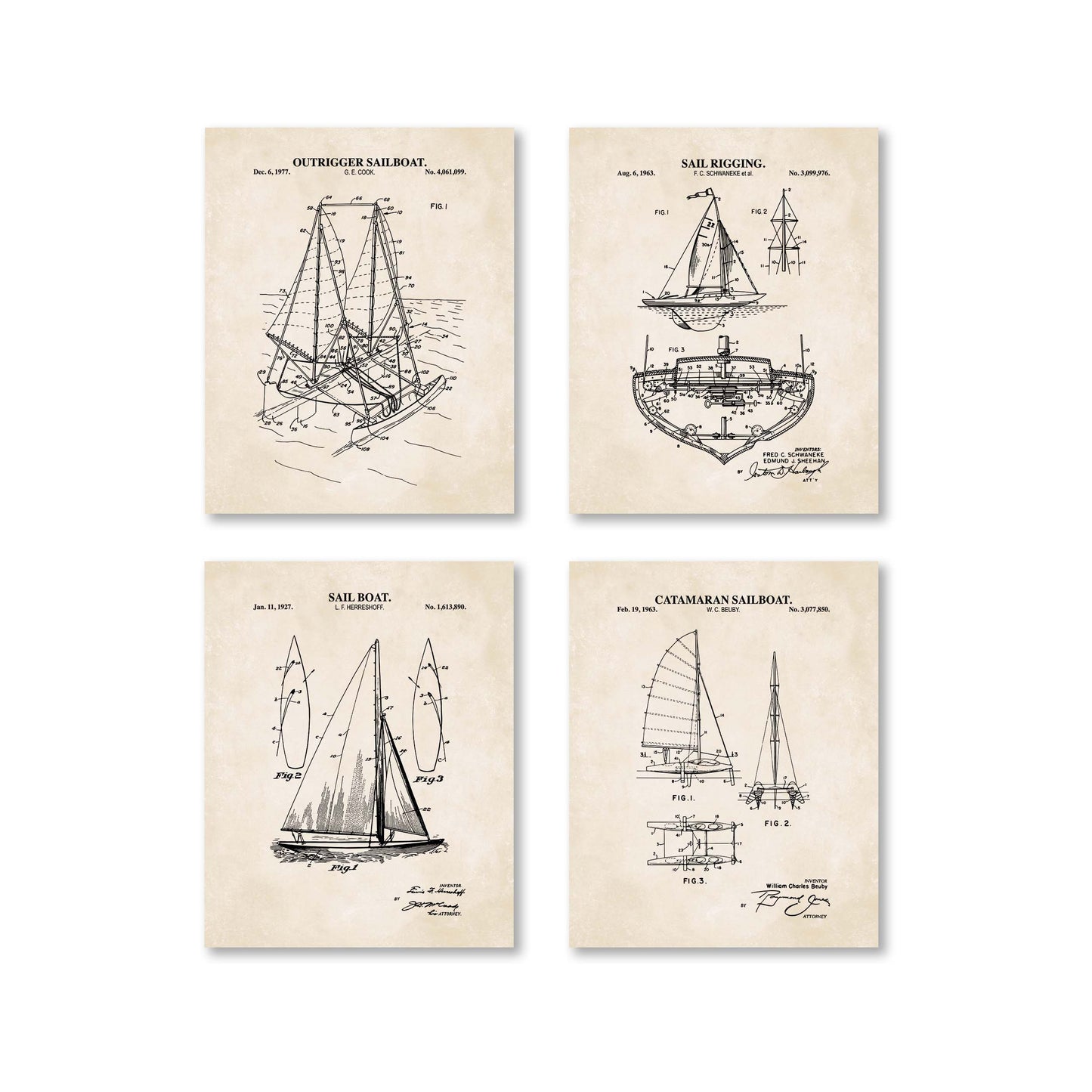 Sailing Patent Prints Wall Art - Set of 4 Physical Prints