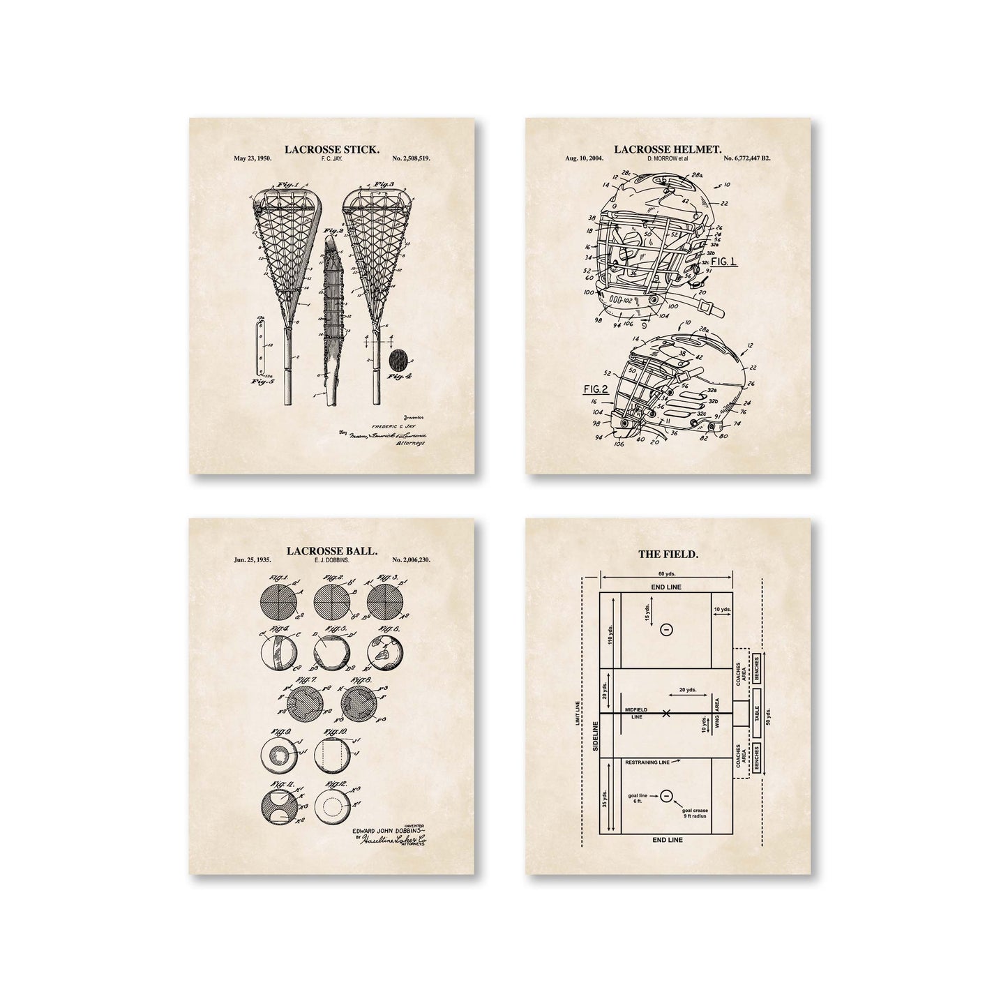 Men's Lacrosse Wall Art - Set of 4 Physical Prints