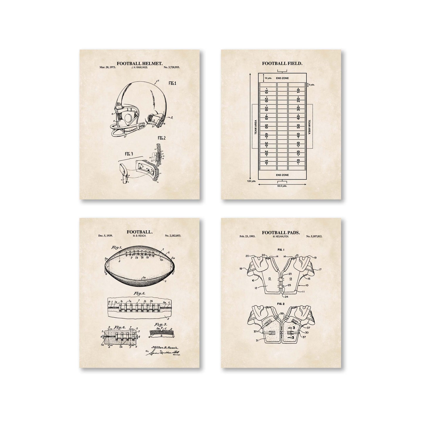 Football Patent Wall Art - Set of 4 Ready to Frame Prints