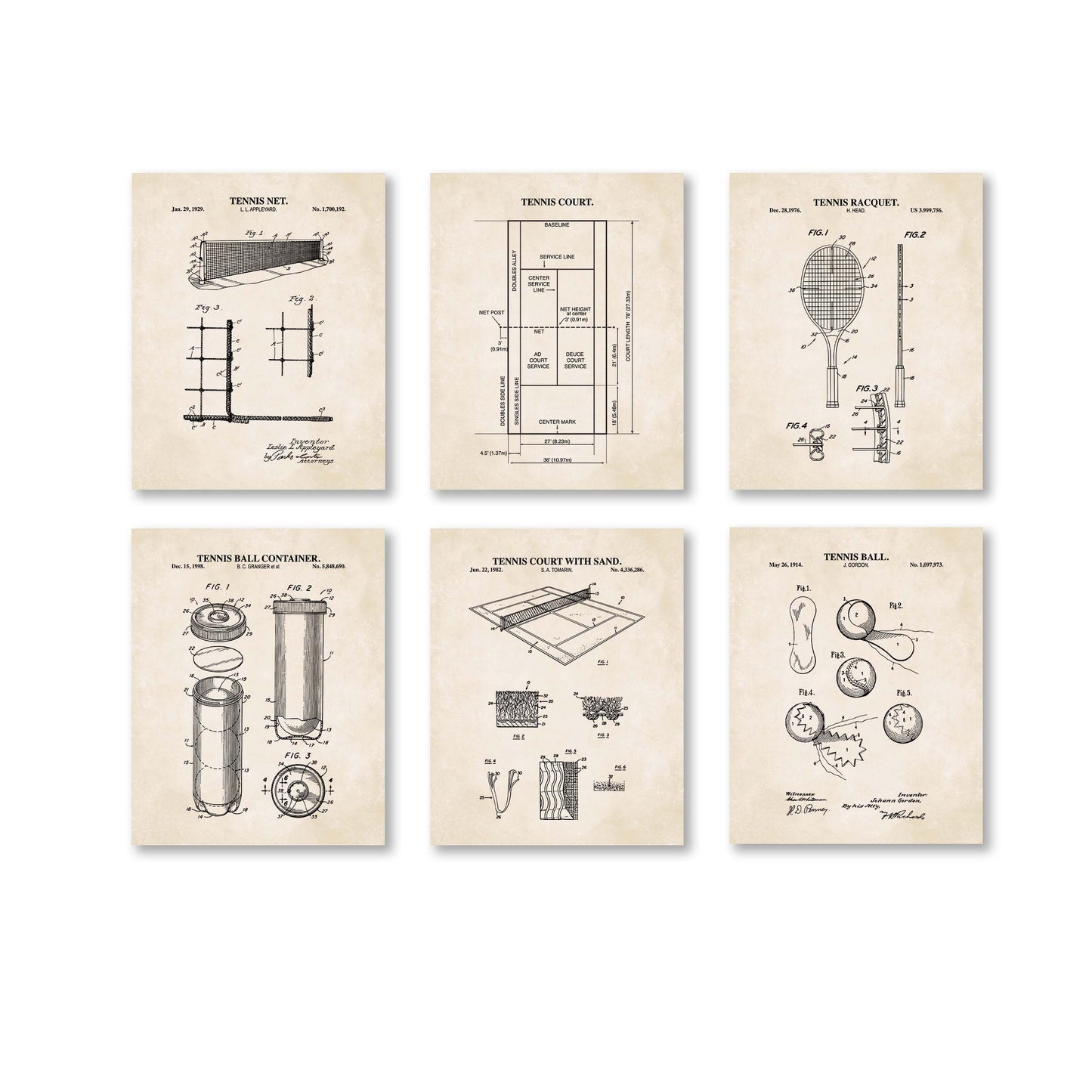 Tennis Patent Print Wall Art - Set of 6 Ready to Frame Prints