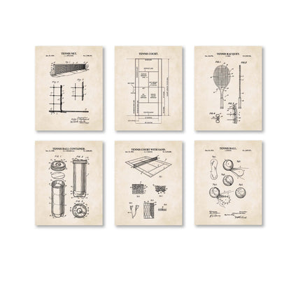 Tennis Patent Print Wall Art - Set of 6 Ready to Frame Prints