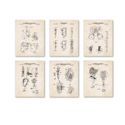 Rock Climbing Patent Print Wall Art - Set of 6 Physical Prints