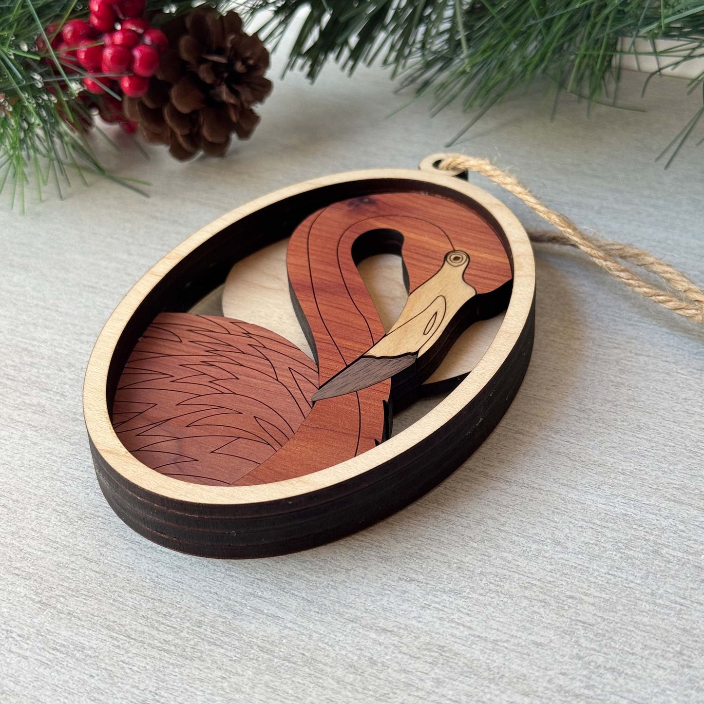 Wood Flamingo Ornament | Handcrafted Coastal Christmas Décor