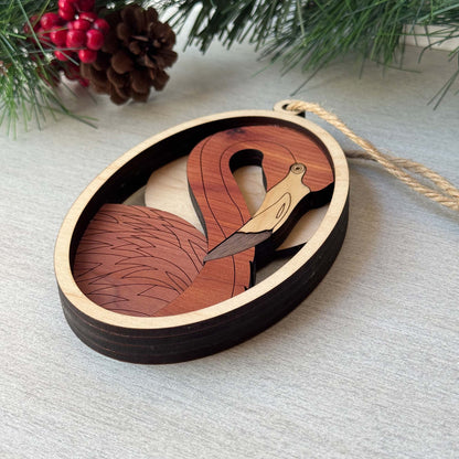 Wood Flamingo Ornament | Handcrafted Coastal Christmas Décor