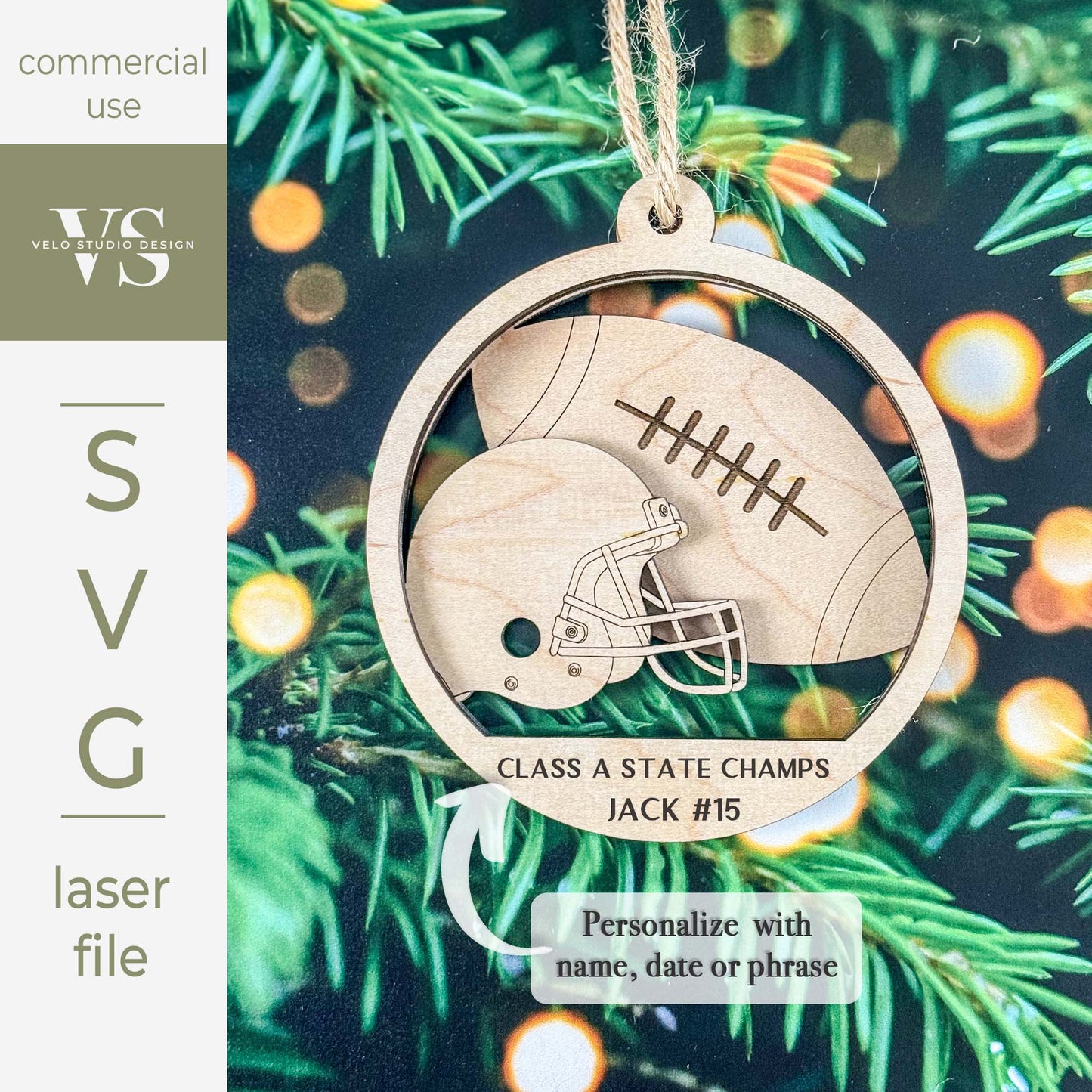 Football Ornament SVG | Personalized Layered Laser Cut File