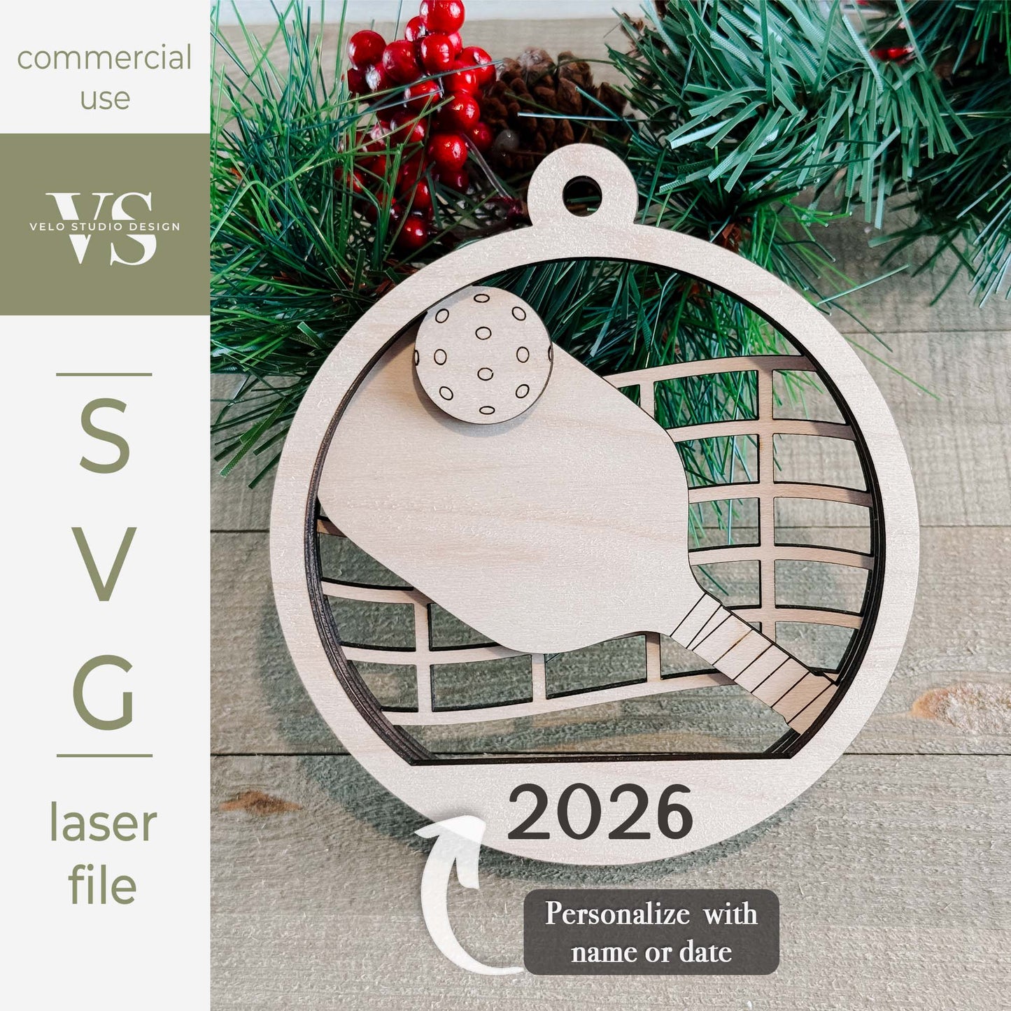 Pickleball Ornament SVG | Personalized Layered Laser Cut File
