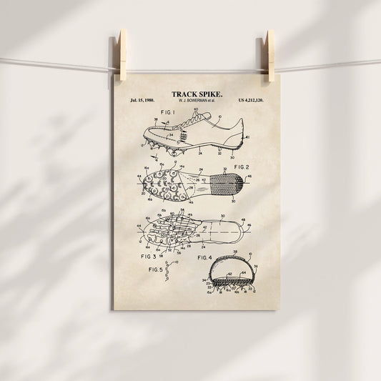 Track Spike Shoe Patent Wall Art | Ready to Frame Print