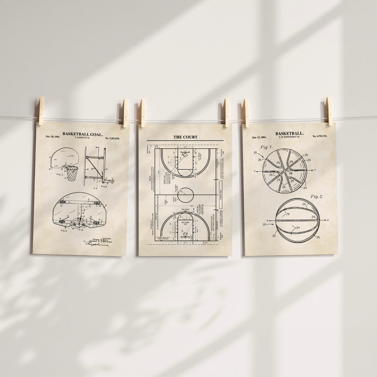 Basketball Patent Print Wall Art | Set of 3 Ready to Frame Prints