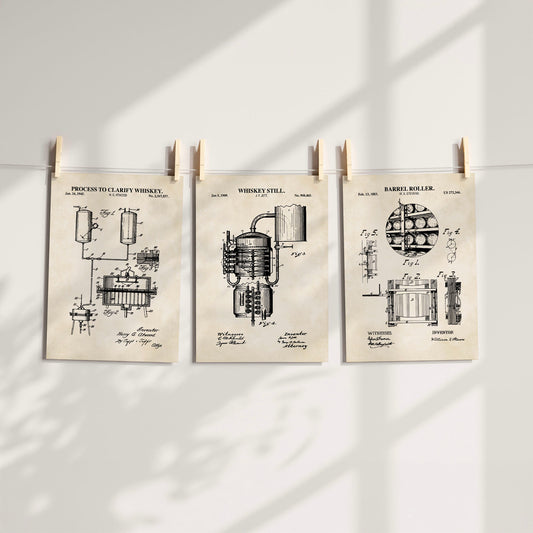 Whiskey Making Patent Print Set  - Ready to Frame Prints