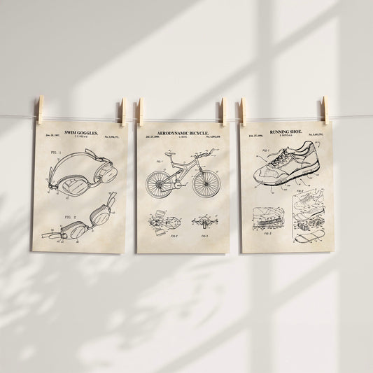 Triathlon Patent Print Wall Art - Set of 3 Ready to Frame Prints