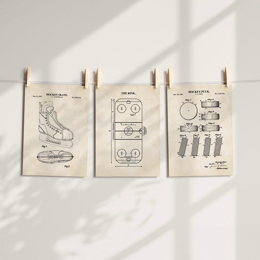 Hockey Wall Art Set - Skate, Puck & Rink - Ready to Frame Prints