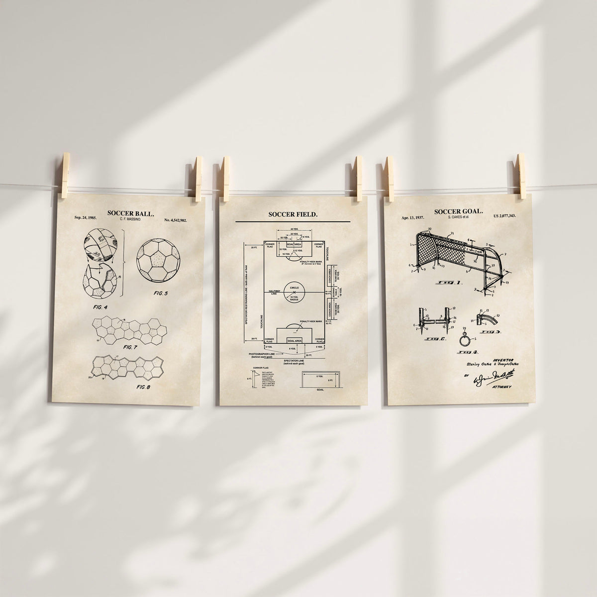 Soccer Wall Art Set - Ball, Field, Goal - Ready to Frame Prints