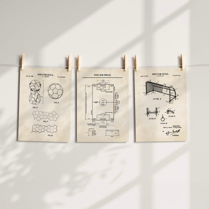 Soccer Wall Art Set - Ball, Field, Goal - Ready to Frame Prints