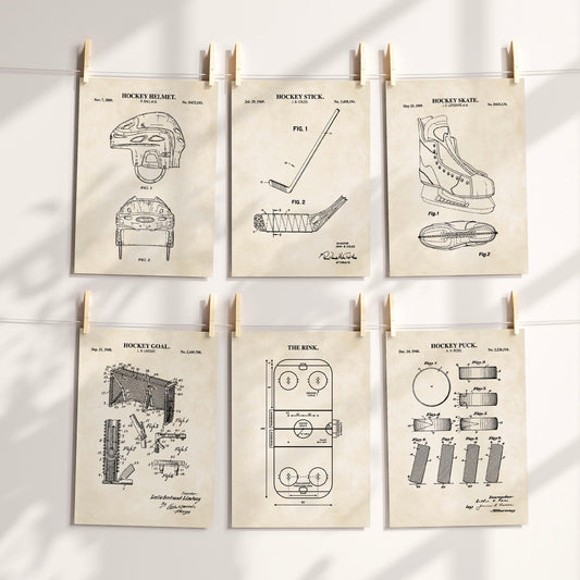 Hockey Patent Wall Art - Set of 6 - Ready to Frame Prints
