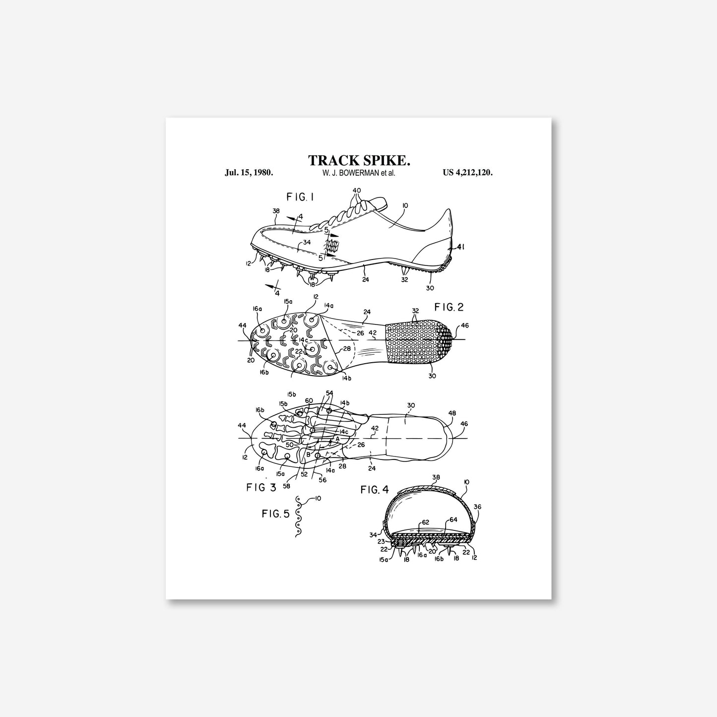 Black and white patent illustration of a track spike on a light gray background