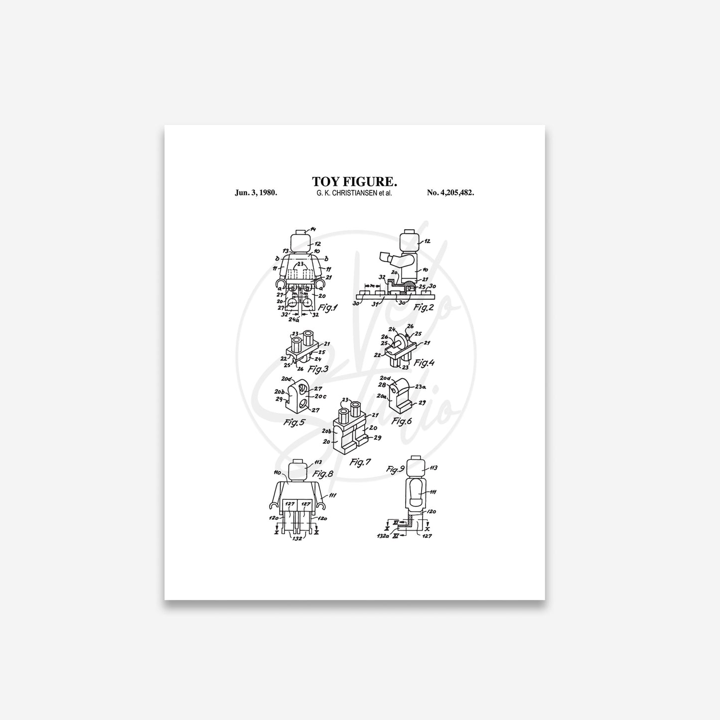 Mini Toy Brick Figure Patent Wall Art - Vintage Toy Brick Decor - Ready to Frame Print