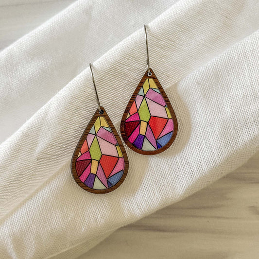 Retro Boho Faux Stained Glass Earrings – Handcrafted Jewelry