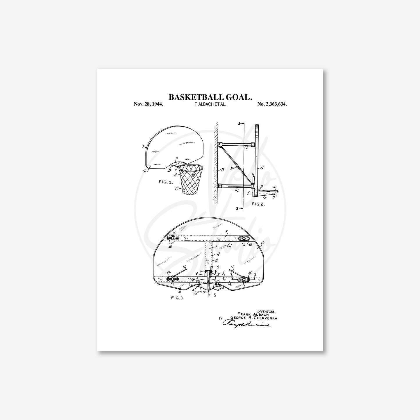 Basketball Goal Wall Art - Retro Basketball Patent - Ready to Frame Print