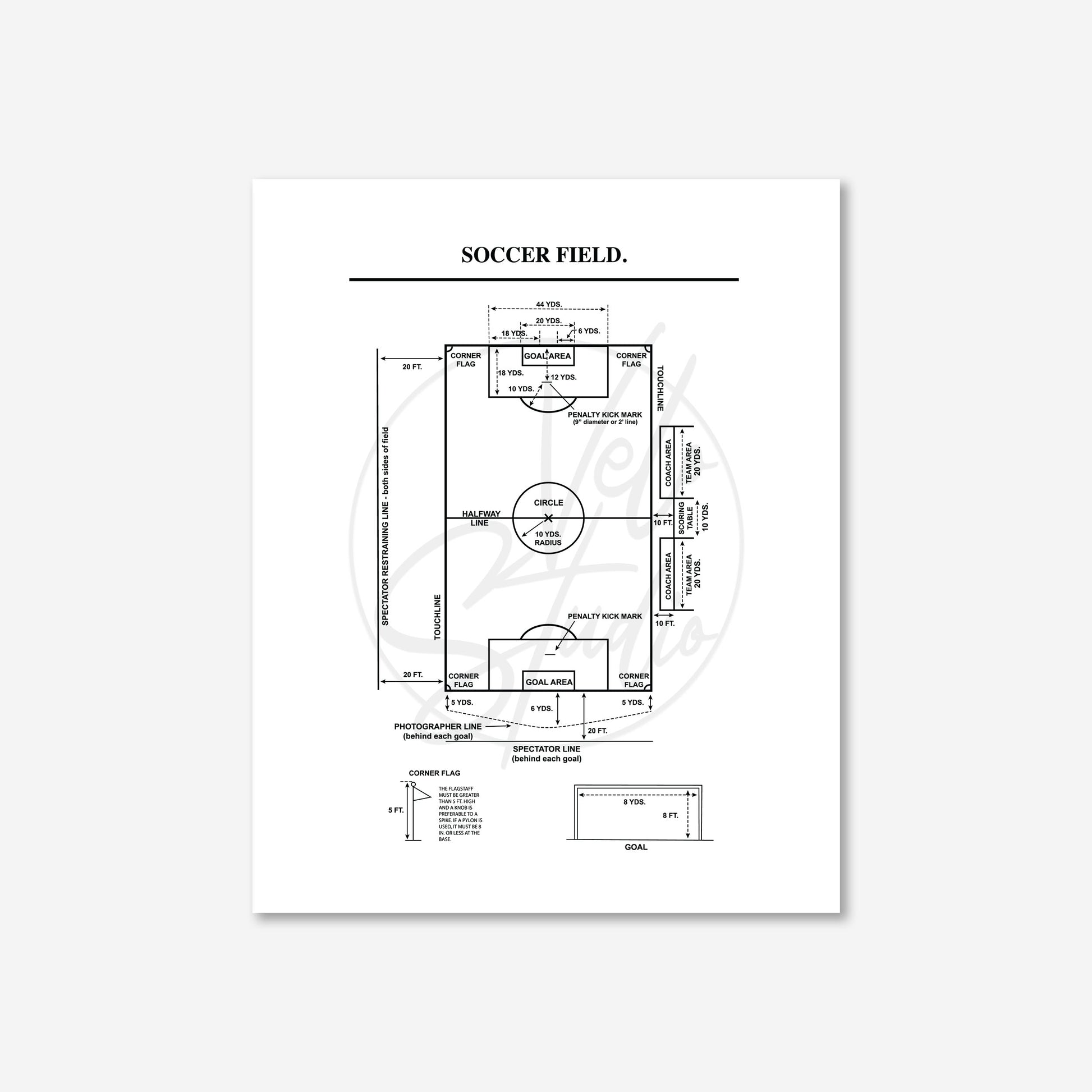 Diagram of a soccer field on a white background