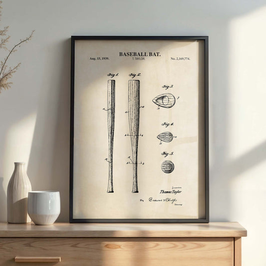 Baseball Bat Patent Wall Art - PRINTABLE DIGITAL DOWNLOAD