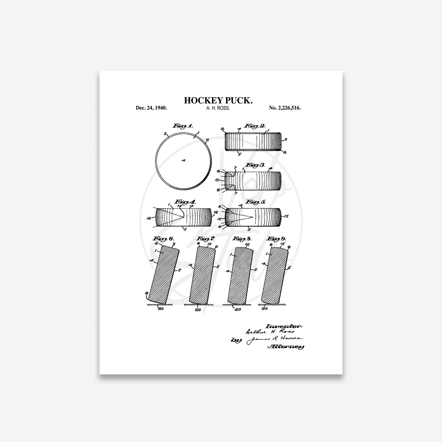 Hockey Puck Patent Wall Art  - Ready to Frame Print