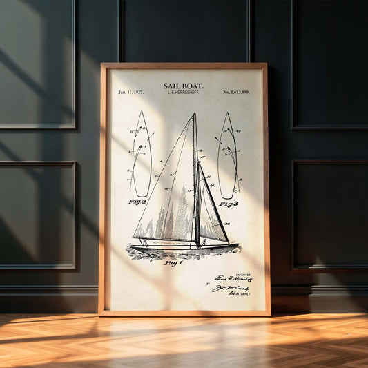 Sailboat Patent Wall Art - Nautical Coastal Print - PRINTABLE DIGITAL DOWNLOAD
