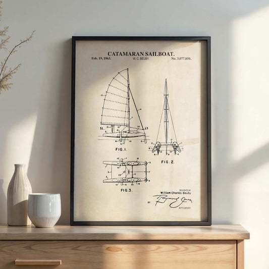 Catamaran Sailboat Patent Wall Art - Nautical Coastal Print - PRINTABLE DIGITAL DOWNLOAD
