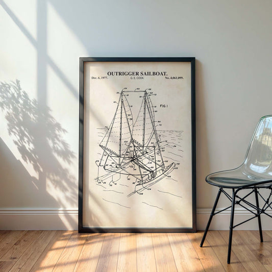 Outrigger Sailboat Patent Wall Art - Nautical Coastal Print - PRINTABLE DIGITAL DOWNLOAD