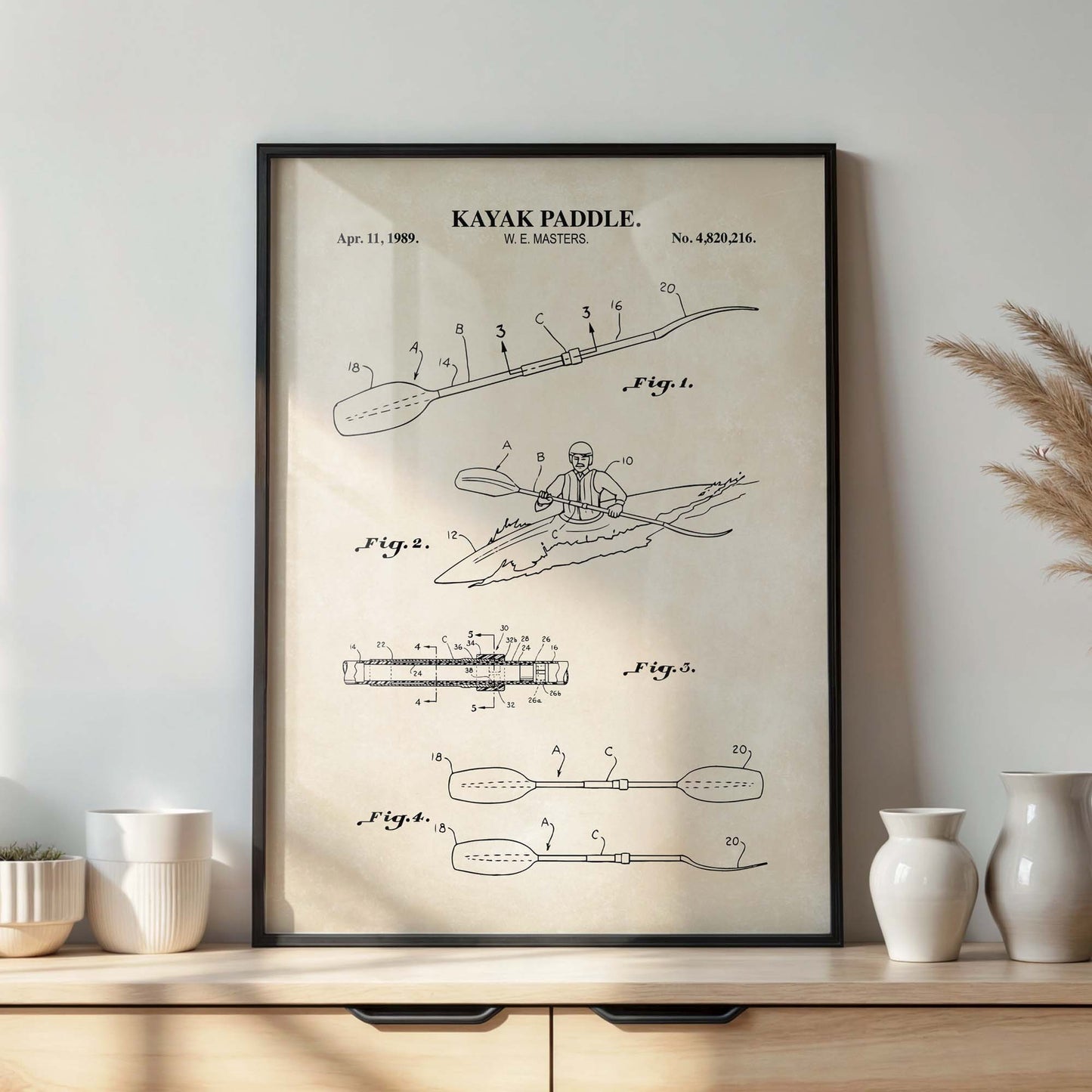 Kayak Paddle Patent Wall Art - Vintage Nautical Coastal Print - PRINTABLE DIGITAL DOWNLOAD