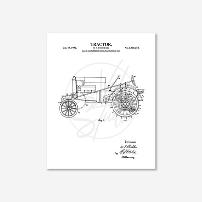 Black and white tractor patent drawing on a white background