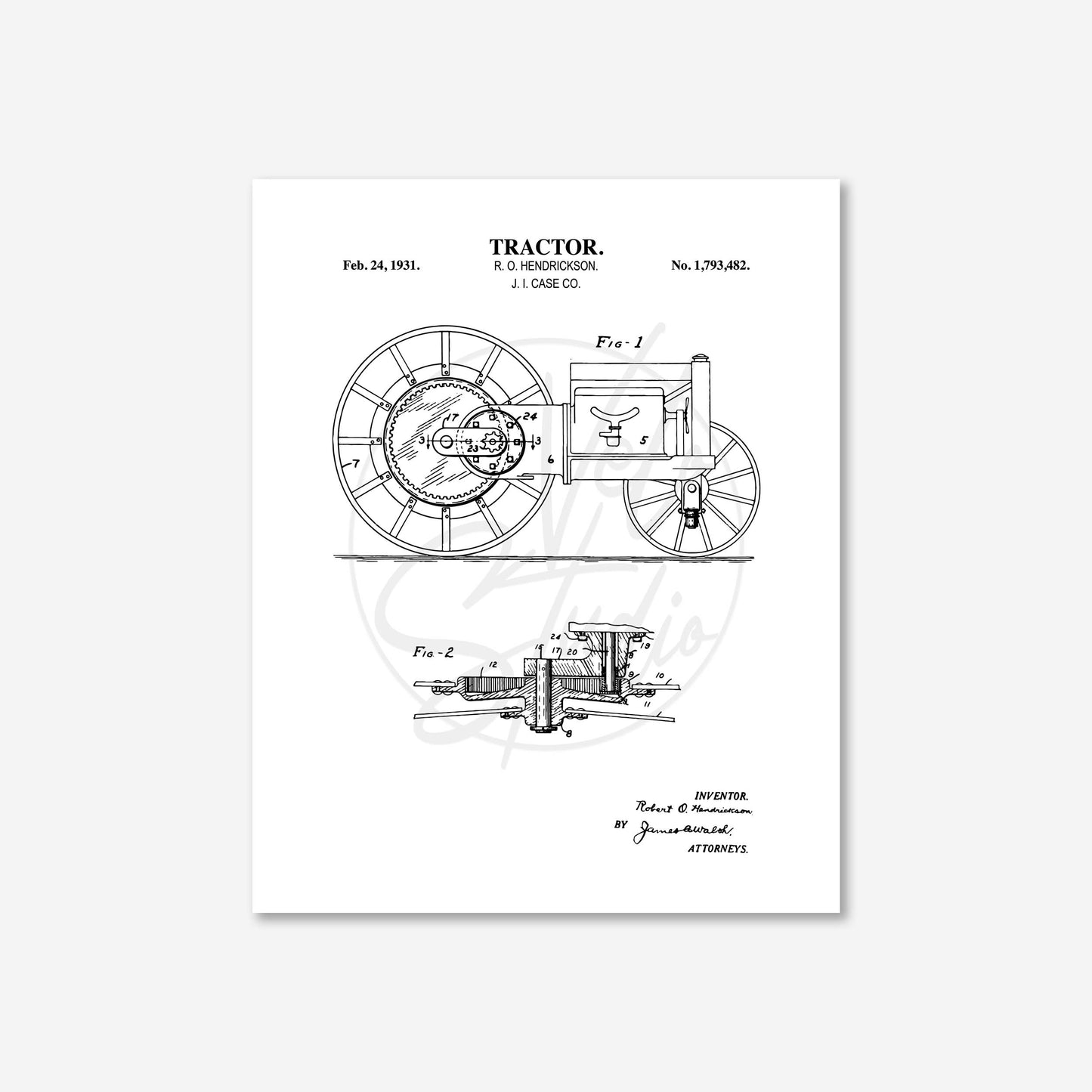 Tractor Wall Art - 1931 Tractor Patent Art - Ready to Frame Print