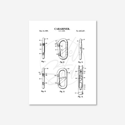 Carabiner patent illustration on a white background