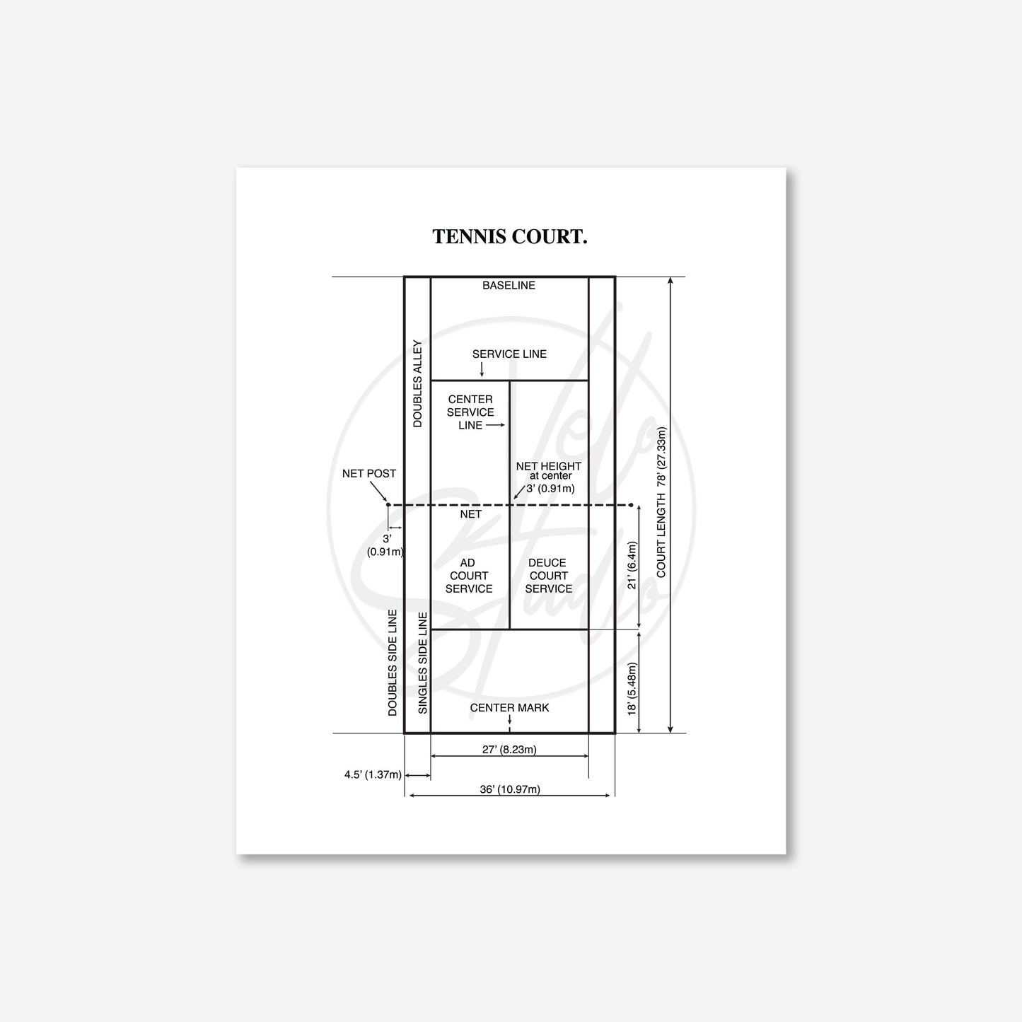Tennis Court Wall Art - Ready to Frame Minimalist Sports Decor