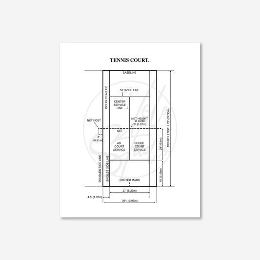 Tennis Court Wall Art - Ready to Frame Minimalist Sports Decor