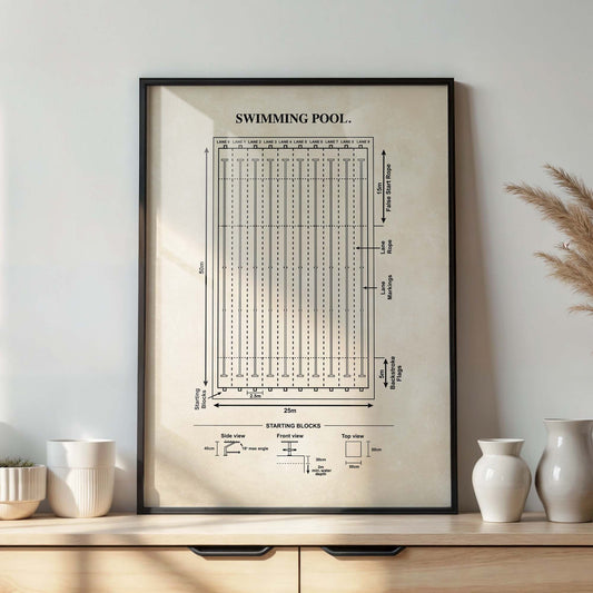 Swimming Pool Diagram Wall Art - PRINTABLE DIGITAL DOWNLOAD