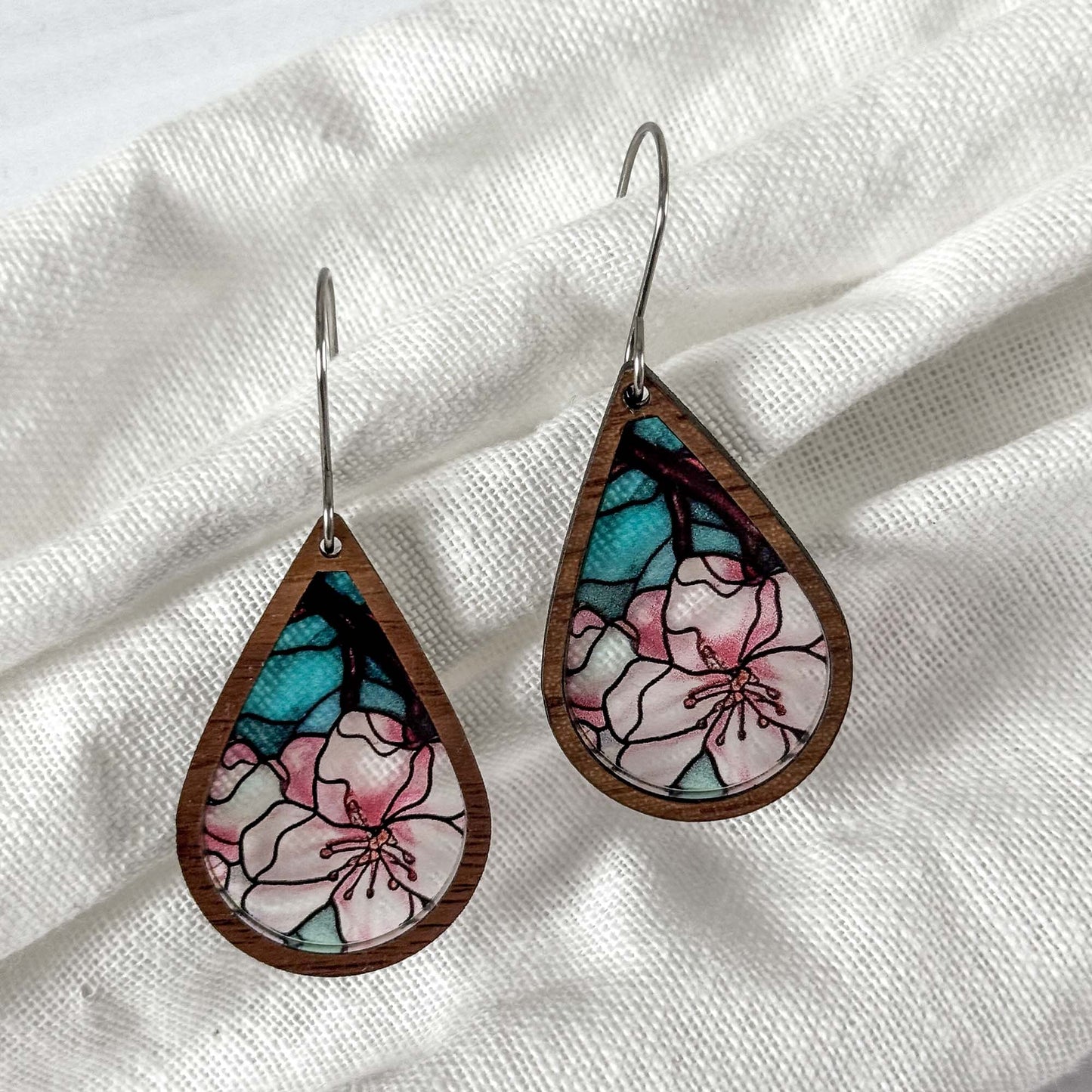 Cherry Blossom Faux Stained Glass Earrings