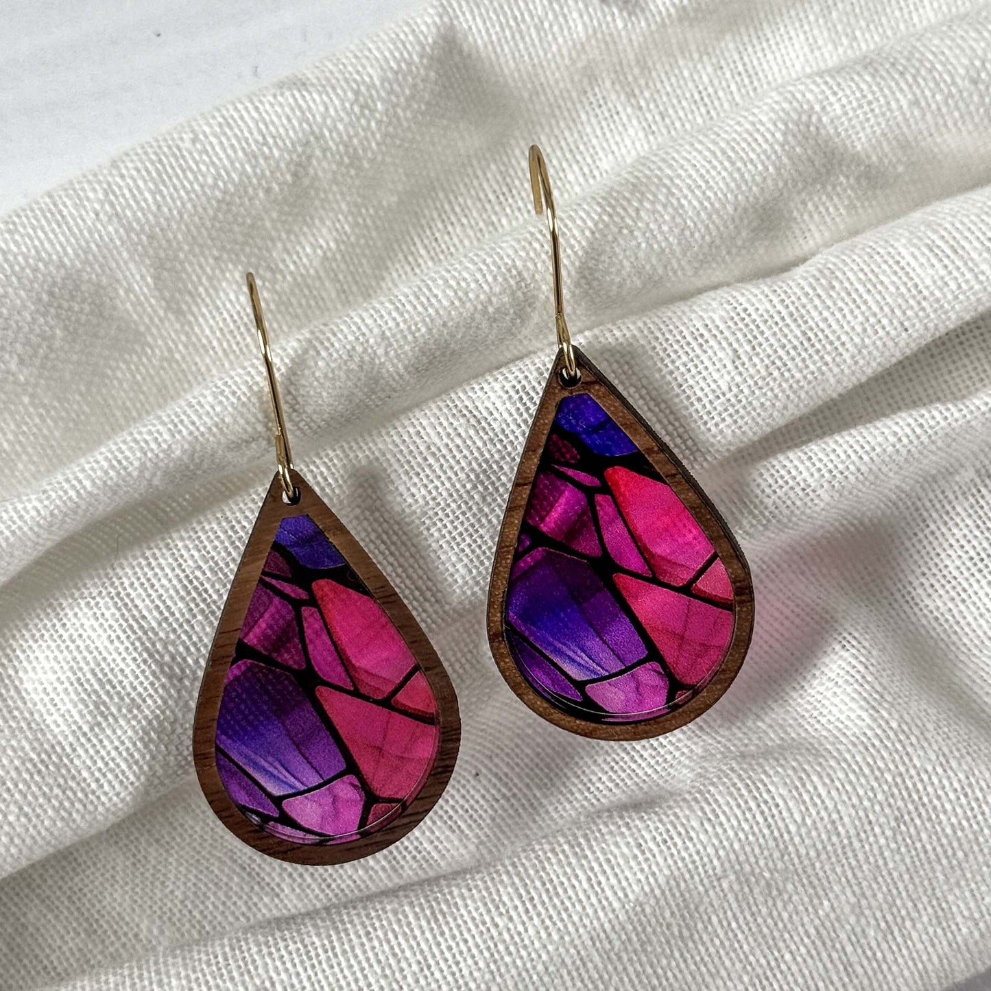 Pink & Purple Mosaic Faux Stained Glass Earrings