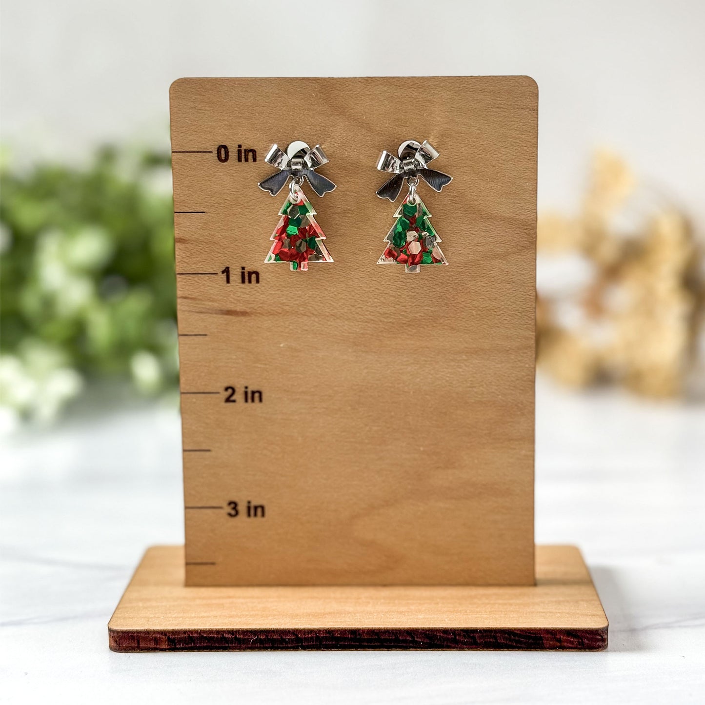 Christmas Tree with Bow - Petite Dangle Earrings