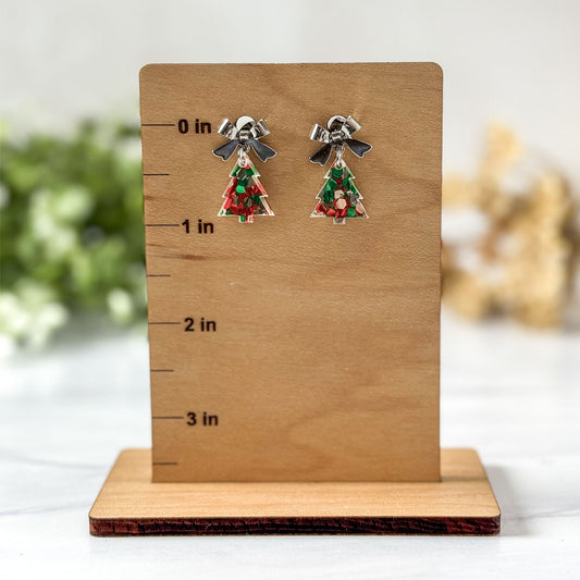 Christmas Tree with Bow - Petite Dangle Earrings
