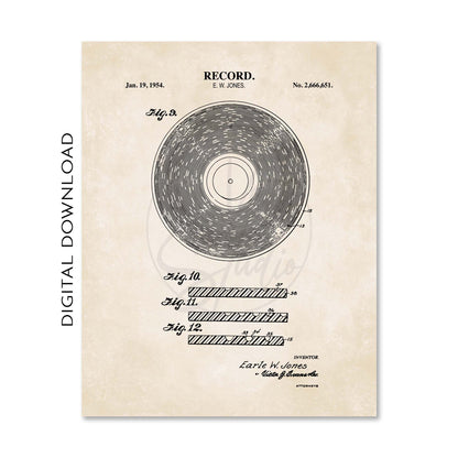 Vinyl Record Patent Wall Art Set - PRINTABLE DIGITAL DOWNLOAD