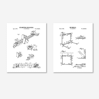 Track & Field Wall Art - Hurdle and Starting Blocks Patent Prints -  Set of 2 Physical Prints