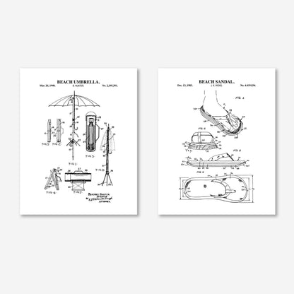 Beach Wall Art Set of 2 -  Flip Flop and Umbrella - Ready to Frame Prints