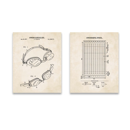 Swimming Wall Art Set - Swim Goggles & Pool- Ready to Frame Prints