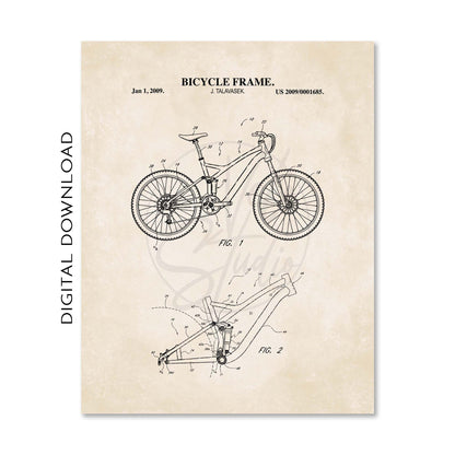 Mountain Bike Wall Art Set - Bike Frame, Helmet and Cycling Shoe Patent Prints - DIGITAL DOWNLOAD