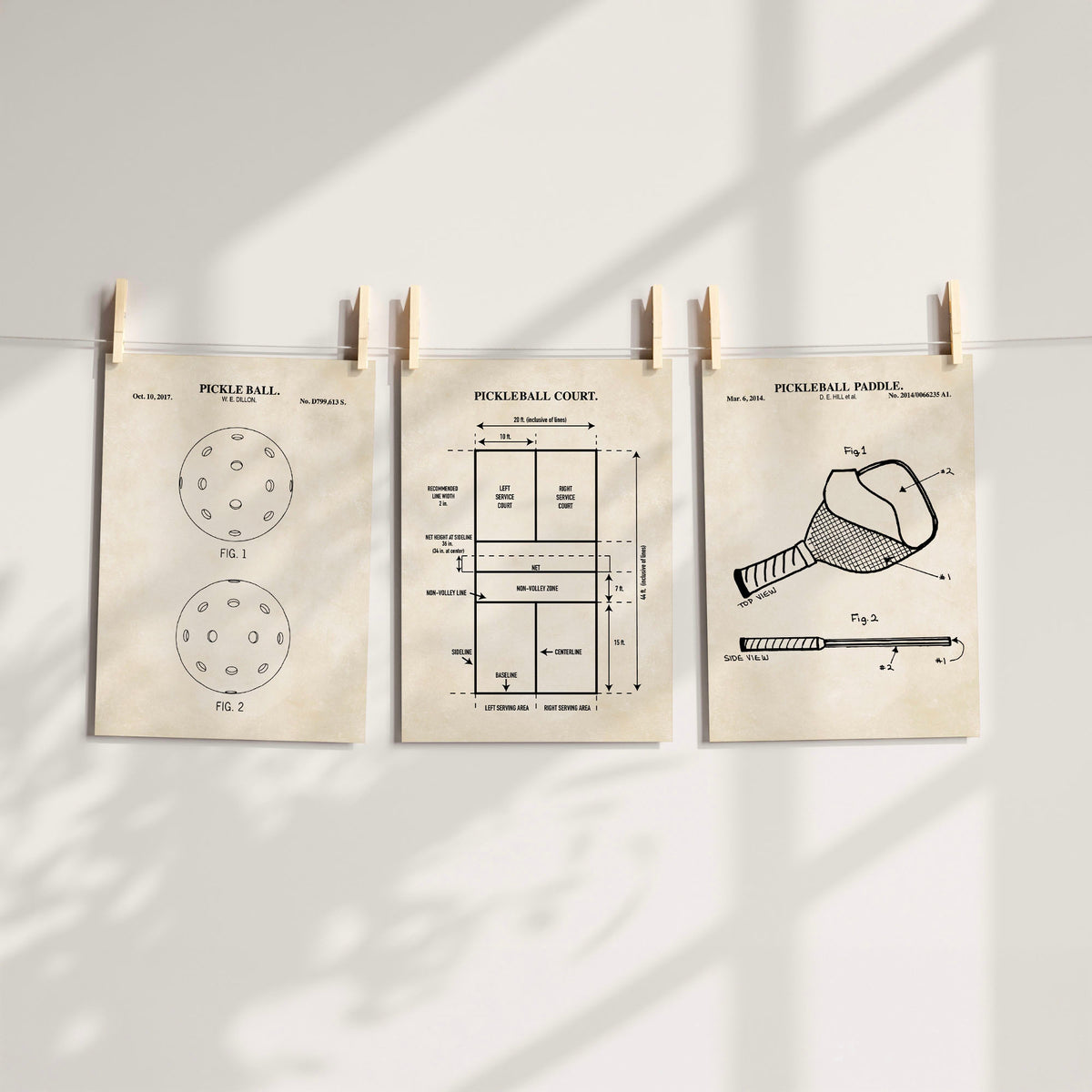 Pickleball Patent Print Wall Art - Set of 3 Ready to Frame Prints