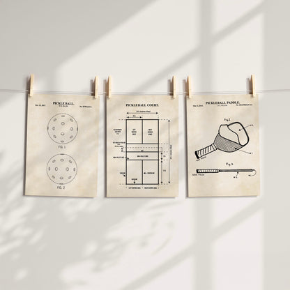 Pickleball Patent Print Wall Art - Set of 3 Ready to Frame Prints